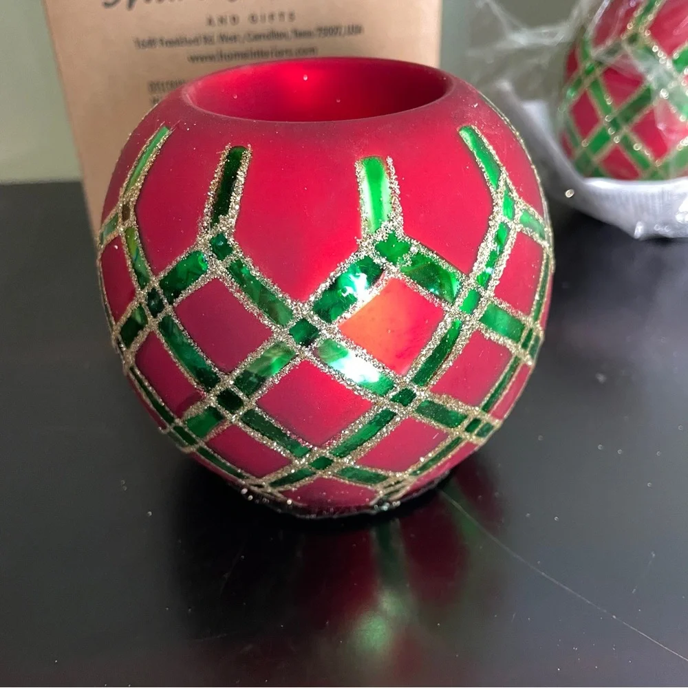 Home Interiors Christmas Votive Tea Light Candle Holder Red Green NEW IN BOX